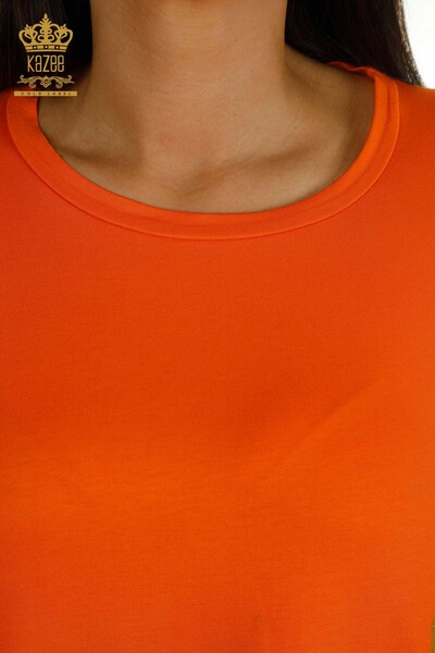Toptan Kadın Elbise Yazı Detaylı Turuncu - 2402-231046 | S&M - Thumbnail