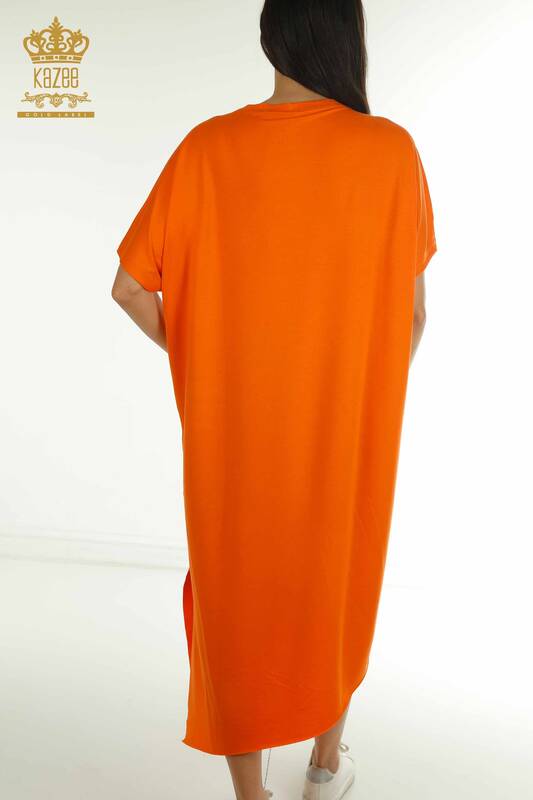 Toptan Kadın Elbise Yazı Detaylı Turuncu - 2402-231046 | S&M