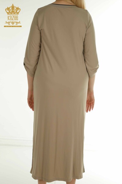 Toptan Kadın Elbise Yırtmaç Detaylı Bej - 2403-5046 | M&T - Thumbnail