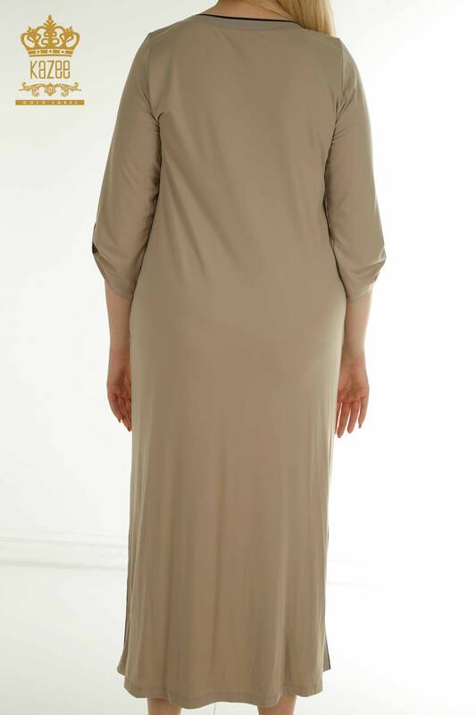 Toptan Kadın Elbise Yırtmaç Detaylı Bej - 2403-5046 | M&T
