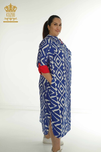 Toptan Kadın Elbise Yırtmaç Detaylı Saks - 2402-211432 | S&M - Thumbnail