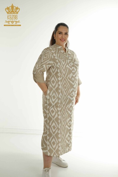 Toptan Kadın Elbise Yırtmaç Detaylı Vizon - 2402-211432 | S&M - Thumbnail