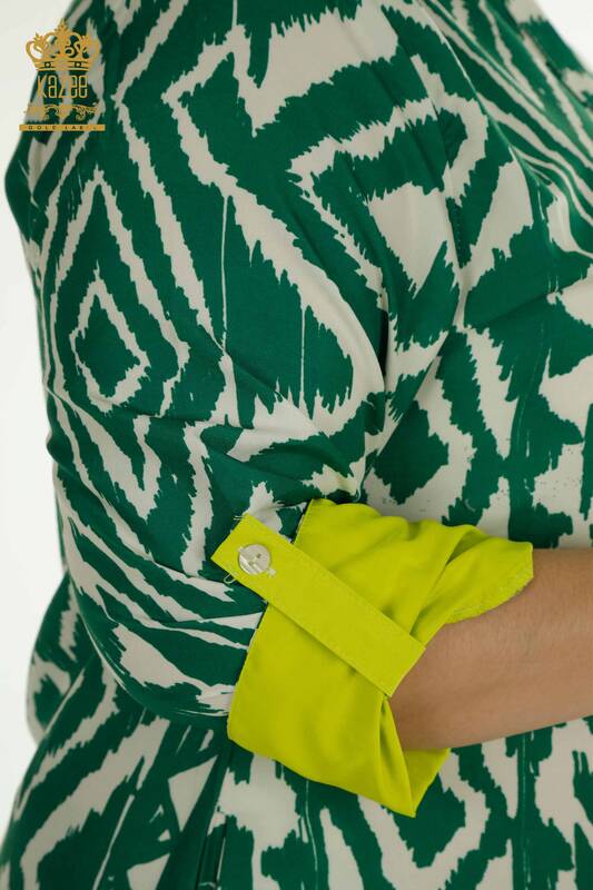Toptan Kadın Elbise Yırtmaç Detaylı Yeşil - 2402-211432 | S&M