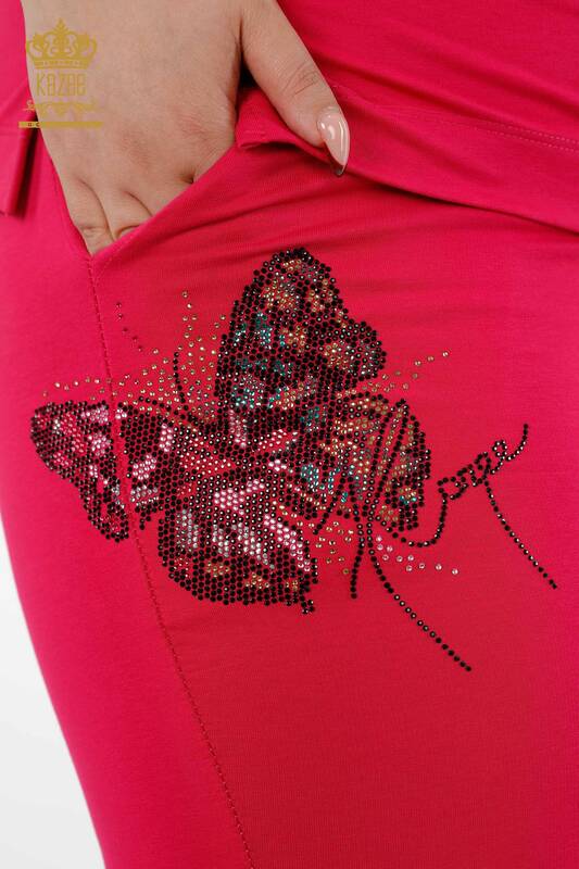 Toptan Kadın Eşofman Takımı Amerikan Model Kelebek Desenli Taşlı - 17216 | KAZEE