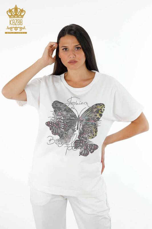 Toptan Kadın Eşofman Takımı Amerikan Model Kelebek Desenli Taşlı - 17216 | KAZEE