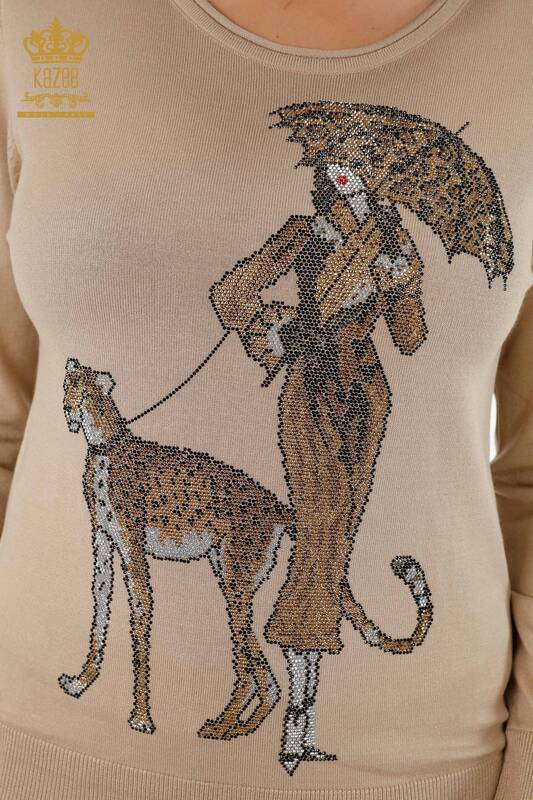 Toptan Kadın Eşofman Takımı Cepli Desenli Leopar Taş İşlemeli - 16507 | KAZEE