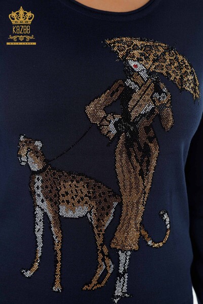 Toptan Kadın Eşofman Takımı Cepli Desenli Leopar Taş İşlemeli - 16507 | KAZEE - Thumbnail