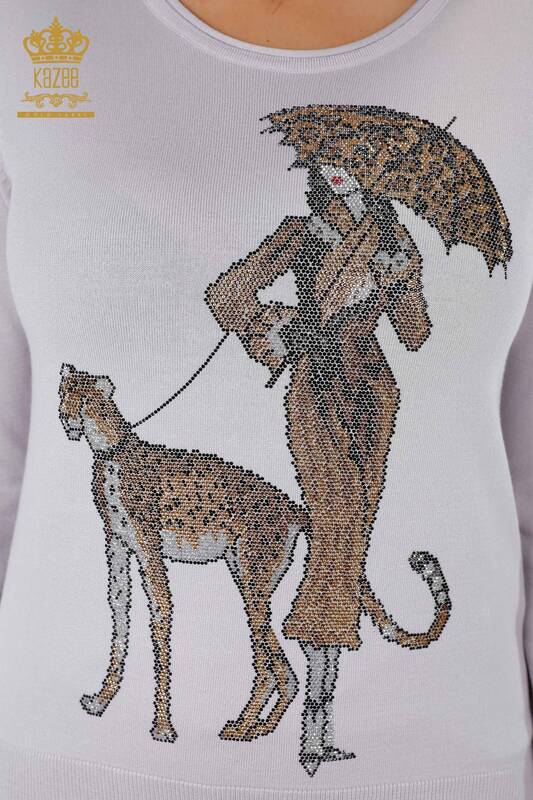 Toptan Kadın Eşofman Takımı Cepli Desenli Leopar Taş İşlemeli - 16507 | KAZEE