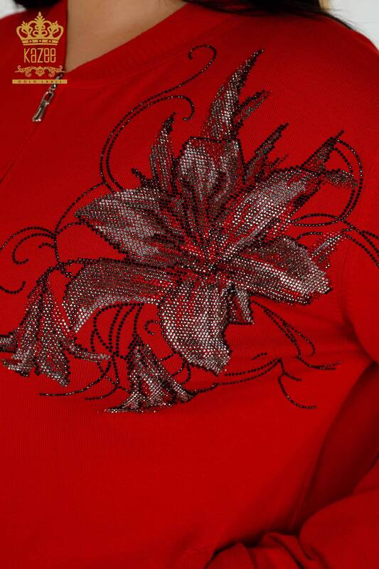 Toptan Kadın Eşofman Takımı Çiçek Desenli Kırmızı - 16661 | KAZEE