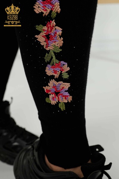 Toptan Kadın Eşofman Takımı Çiçek Desenli Siyah - 16658| KAZEE - Thumbnail