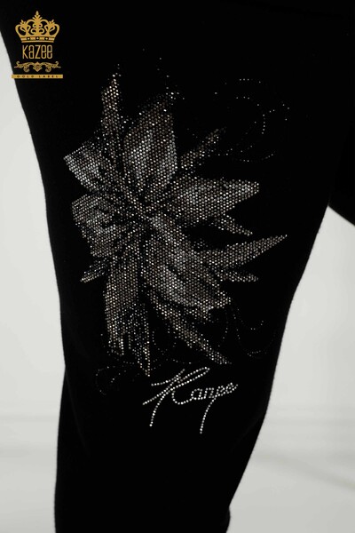 Toptan Kadın Eşofman Takımı Çiçek Desenli Siyah - 16661 | KAZEE - Thumbnail