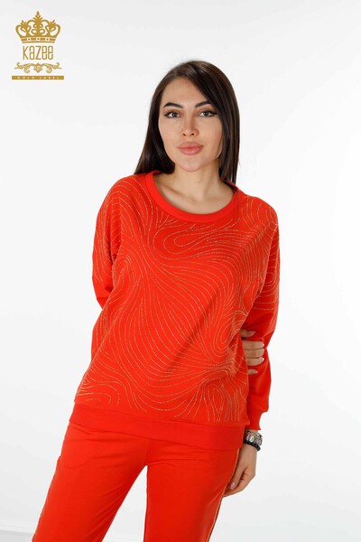 Toptan Kadın Eşofman Takımı Desenli Oranj - 17460 | KAZEE - Thumbnail