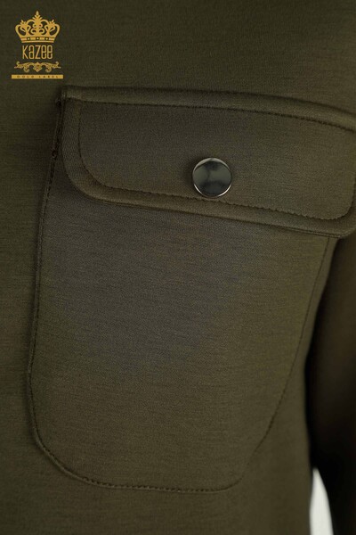 Toptan Kadın Eşofman Takımı Düğme Detaylı Haki - 17555 | KAZEE - Thumbnail