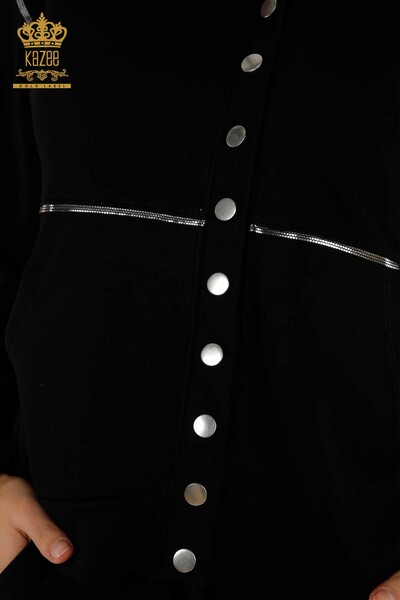 Toptan Kadın Eşofman Takımı Düğme Detaylı Siyah - 17551 | KAZEE - Thumbnail