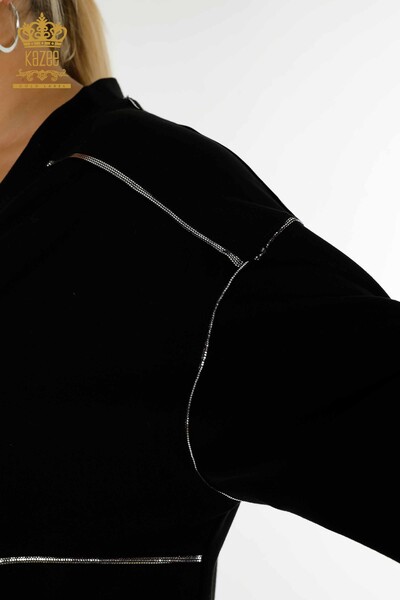 Toptan Kadın Eşofman Takımı Düğme Detaylı Siyah - 17551 | KAZEE - Thumbnail