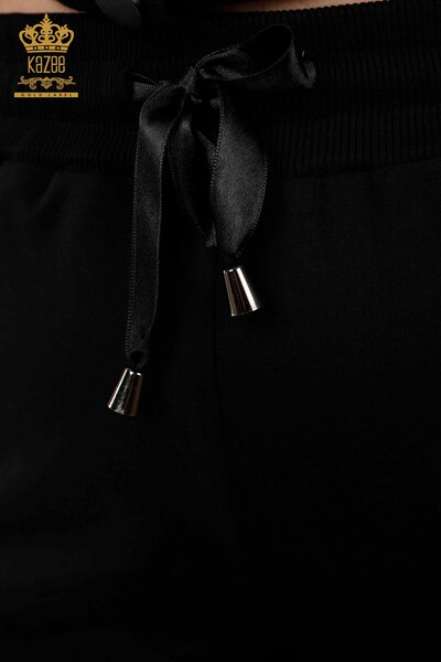 Toptan Kadın Eşofman Takımı Düğme Detaylı Siyah Ekru - 20386 | KAZEE - Thumbnail