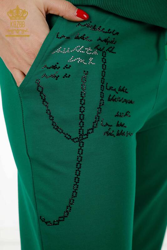 Toptan Kadın Eşofman Takımı Fermuarlı Desenli Yeşil - 17491 | KAZEE