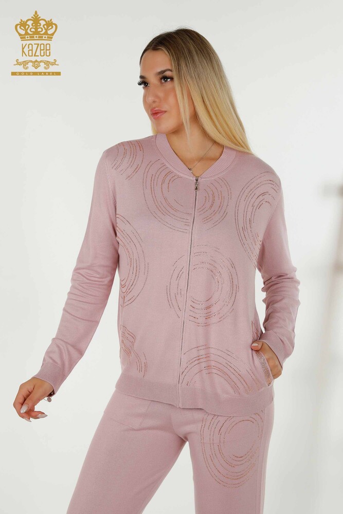 Toptan Kadın Eşofman Takımı Fermuarlı Pudra - 16276 | KAZEE - 2