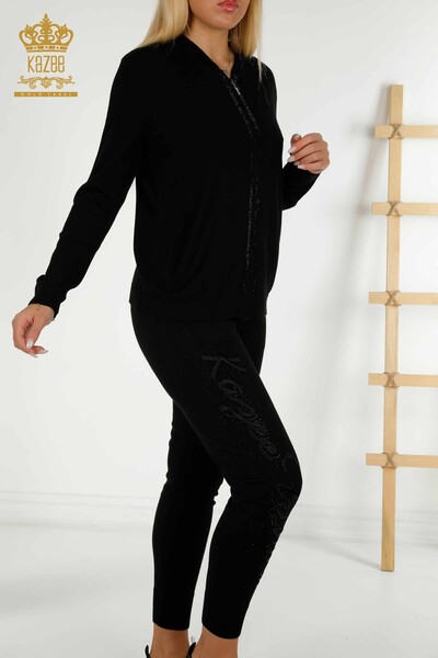 Toptan Kadın Eşofman Takımı Fermuarlı Siyah - 30638 | KAZEE - 3