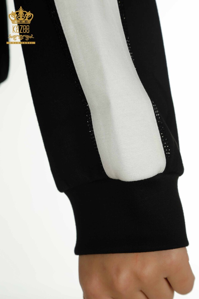 Toptan Kadın Eşofman Takımı İki Renk Kapüşonlu Siyah Ekru - 17554 | KAZEE - 9