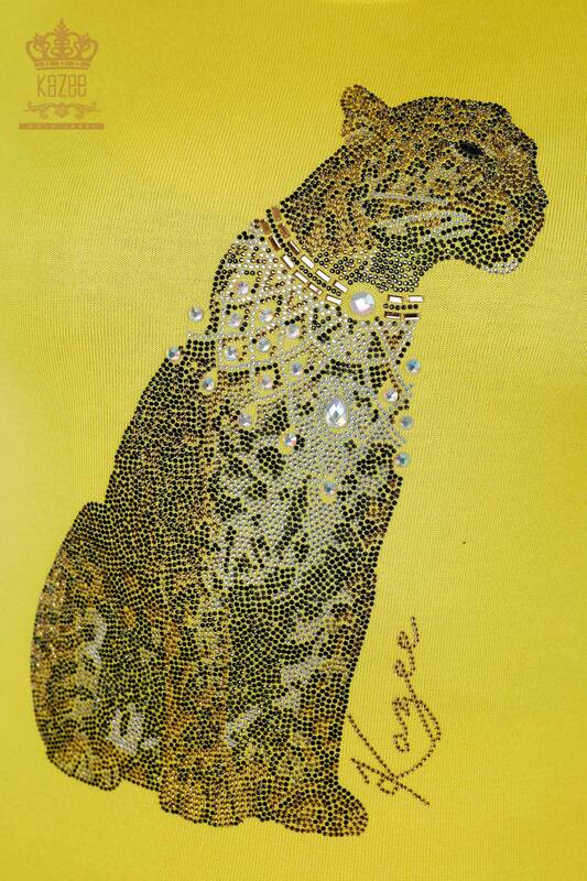 Toptan Kadın Eşofman Takımı Kaplan Desenli Sarı - 16260 | KAZEE