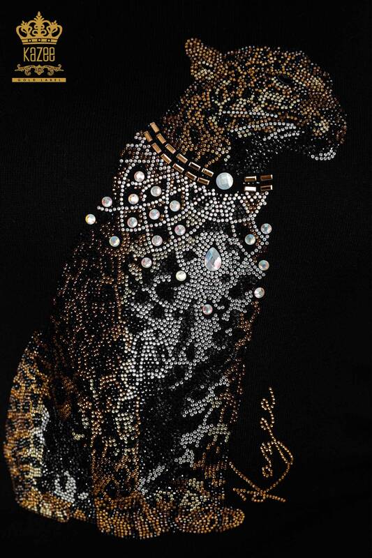 Toptan Kadın Eşofman Takımı Kaplan Desenli Siyah - 16260 | KAZEE