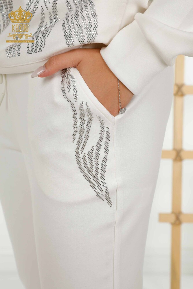 Toptan Kadın Eşofman Takımı Kapüşonlu Ekru - 17566 | KAZEE - 9