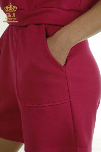 Toptan Kadın Eşofman Takımı Kapüşonlu Fuşya - 17704 | KAZEE - 6