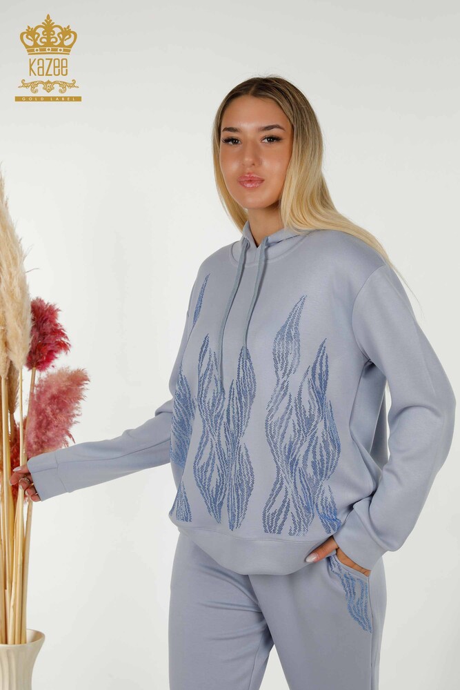Toptan Kadın Eşofman Takımı Kapüşonlu Mavi - 17566 | KAZEE - 3