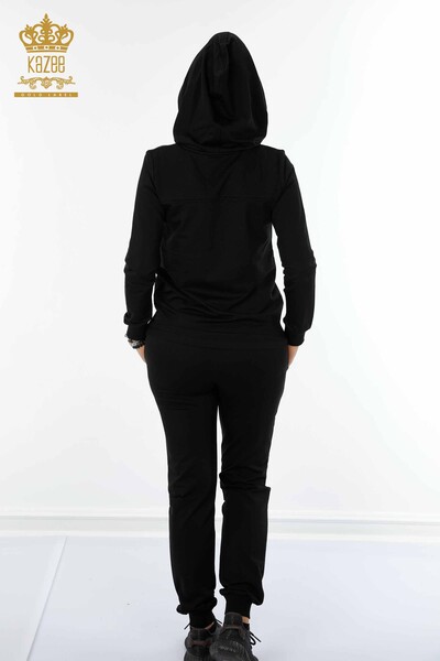 Toptan Kadın Eşofman Takımı Kapüşonlu Siyah - 17286 | KAZEE - Thumbnail