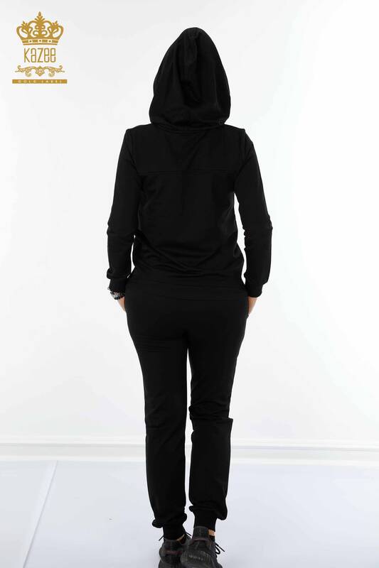 Toptan Kadın Eşofman Takımı Kapüşonlu Siyah - 17286 | KAZEE