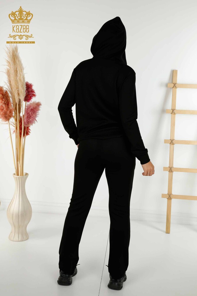 Toptan Kadın Eşofman Takımı Kapüşonlu Siyah - 17566 | KAZEE - 11