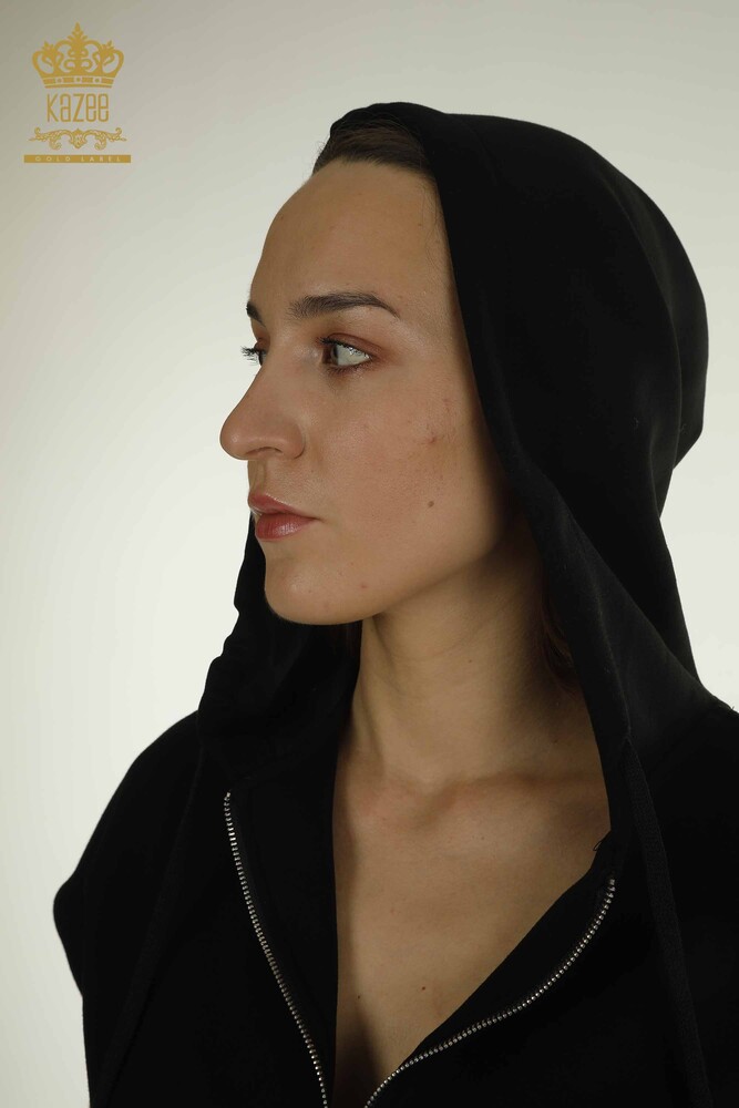 Toptan Kadın Eşofman Takımı Kapüşonlu Siyah - 17704 | KAZEE - 6