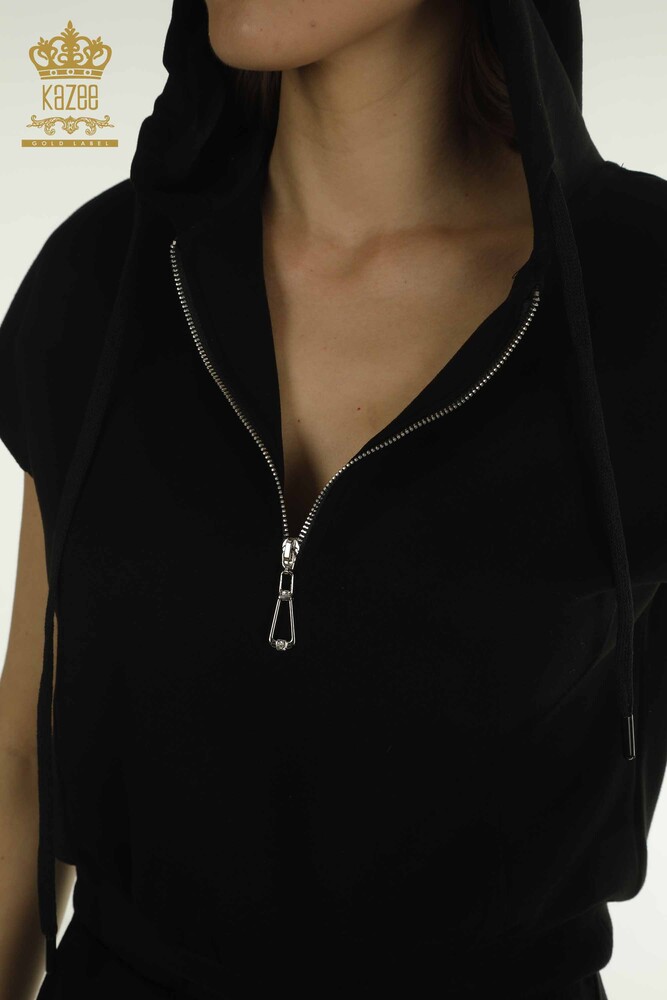 Toptan Kadın Eşofman Takımı Kapüşonlu Siyah - 17704 | KAZEE - 5