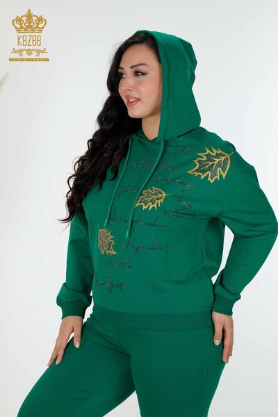 Toptan Kadın Eşofman Takımı Kapüşonlu Yeşil - 17483 | KAZEE - Thumbnail