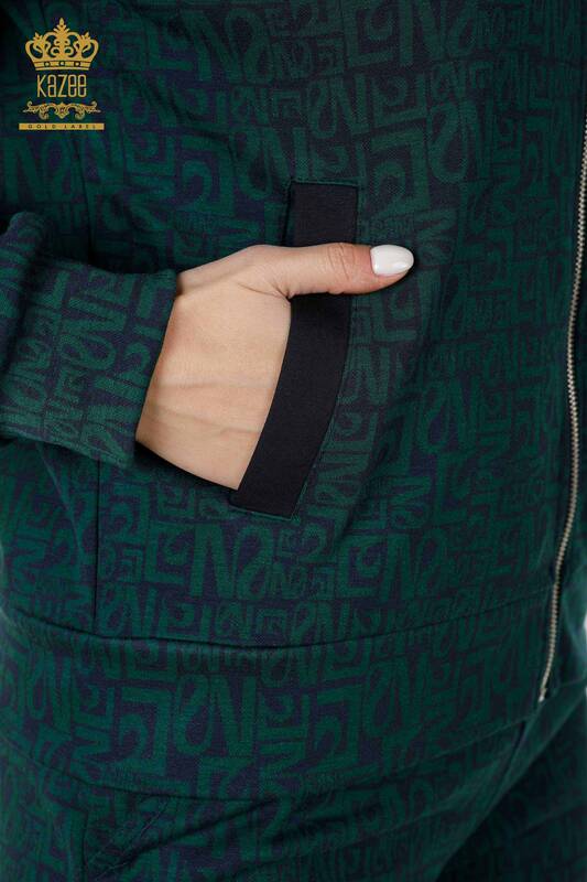 Toptan Kadın Eşofman Takımı Karışık Desenli Lacivert Yeşil - 17433 | KAZEE