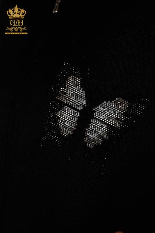 Toptan Kadın Eşofman Takımı Kelebek Desenli Siyah - 16678 | KAZEE