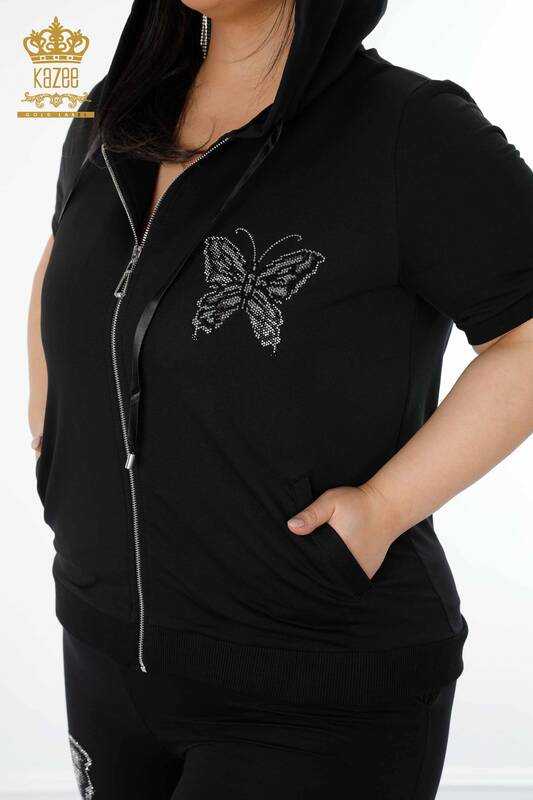 Toptan Kadın Eşofman Takımı Kelebek Desenli Siyah - 17391 | KAZEE