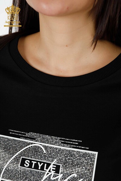 Toptan Kadın Eşofman Takımı Kristal Taş İşlemeli Siyah - 17461 | KAZEE - 4