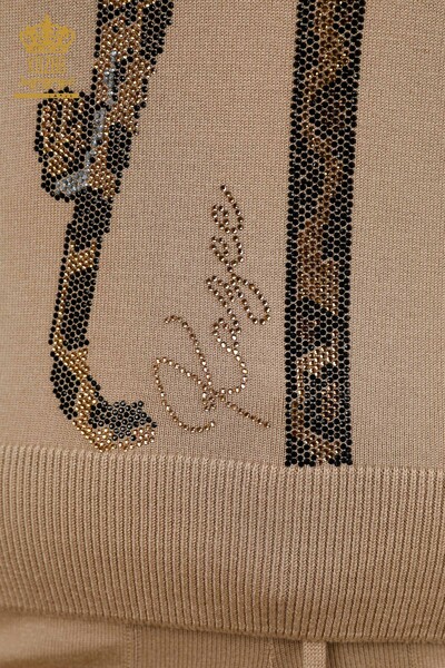 Toptan Kadın Eşofman Takımı Leopar Desenli Bej - 16521 | KAZEE - Thumbnail