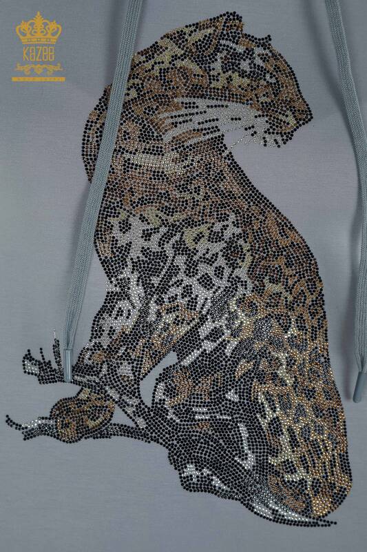 Toptan Kadın Eşofman Takımı Leopar Desenli Mavi - 17580 | KAZEE
