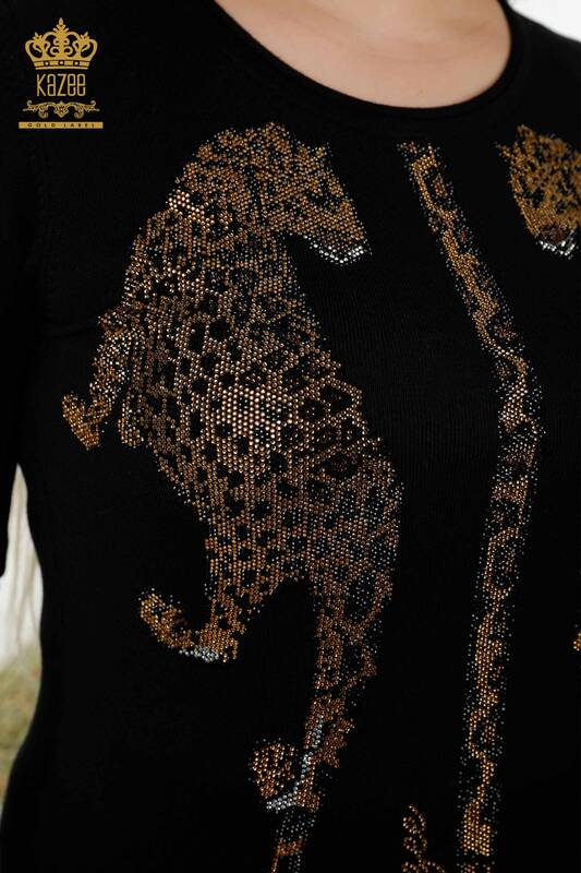 Toptan Kadın Eşofman Takımı Leopar Desenli Siyah - 16521 | KAZEE