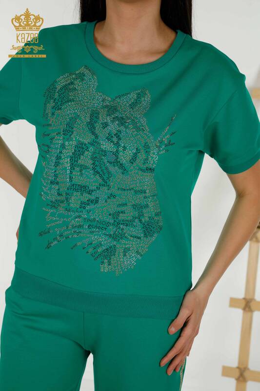 Toptan Kadın Eşofman Takımı Leopar Desenli Yeşil - 17208 | KAZEE