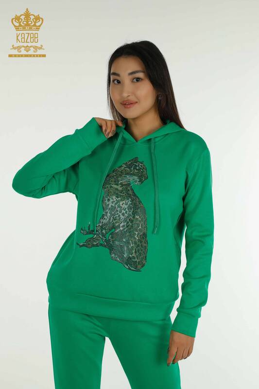 Toptan Kadın Eşofman Takımı Leopar Desenli Yeşil - 17580 | KAZEE