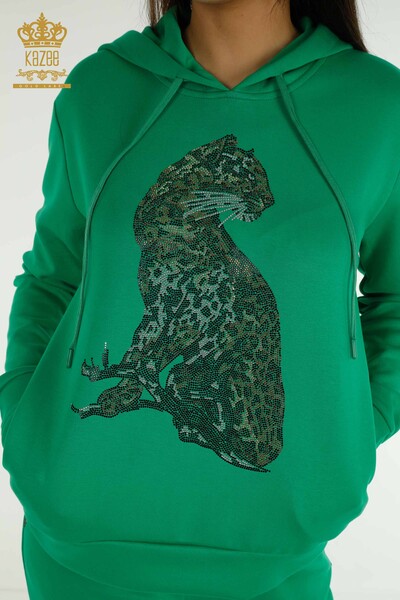 Toptan Kadın Eşofman Takımı Leopar Desenli Yeşil - 17580 | KAZEE - Thumbnail (2)