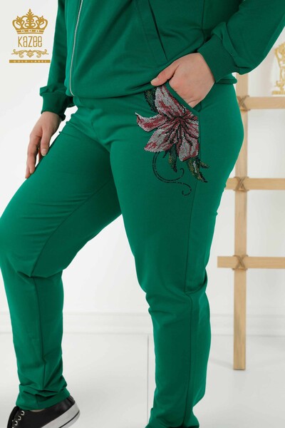 Toptan Kadın Eşofman Takımı Renkli Çiçek Desenli Yeşil - 17499 | KAZEE - Thumbnail