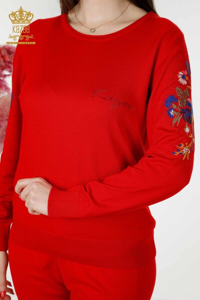Toptan Kadın Eşofman Takımı Renkli Desenli Kırmızı - 16560 | KAZEE - Thumbnail