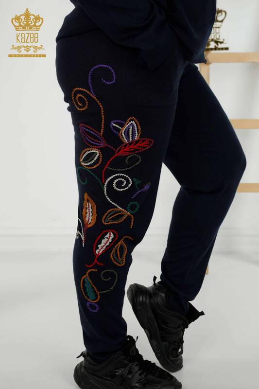 Toptan Kadın Eşofman Takımı Renkli Desenli Lacivert - 16657 | KAZEE