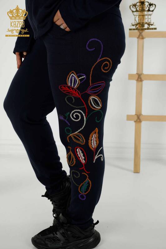 Toptan Kadın Eşofman Takımı Renkli Desenli Lacivert - 16657 | KAZEE