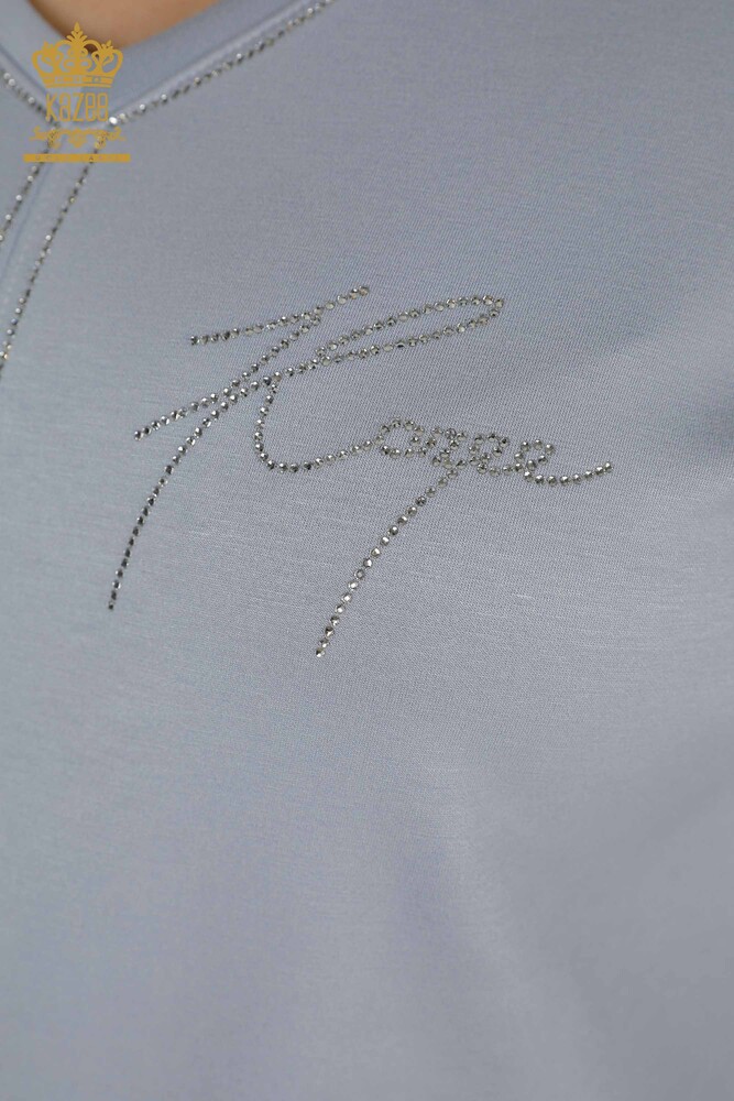 Toptan Kadın Eşofman Takımı Taş İşlemeli Cepli Mavi - 20391 | KAZEE - 4